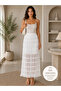 Women's White Half-Lined Chiffon Ruffled Maxi Skirt