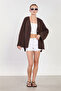 Women's Single Button Long Sleeve Jacket - Bitter Brown - 4