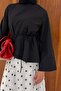Black Poplin Asymmetrical Eliane Blouse with Thin Belt - 4