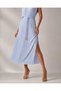 Premium Series High Collar Pleated Belted Midi Dress - with Slit Detail - 4