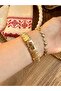 Round Tiny Stone Detailed Gold Inside Burgundy Women's Wristwatch - 2