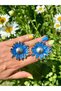 Gold Blue Enamel Sunflower Antiallergic Non-Tarnish Ultra Light Earrings - 2