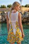 Orange-White Pool Collar Sleeveless Patterned Mesh Detailed Casual Viscose Woven Beach Dress 88 60 - 8