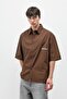 Oversize Text Printed Short Sleeve Shirt Coffee - 2