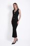 Women's V-Neck Sleeveless Long Dress with Accessory Detail and Front Slit