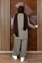 Women's Modal Fabric Comfortable Fit Elastic Waist Double Hijab Shalwar Set 1220 Khaki - Premium Series - 8