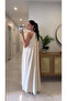 Votel Beige Hair Braid Detailed Lined Linen Dress - 4