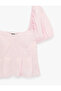 Slim Fit Short Balloon Sleeve Sweetheart Neck Crop Blouse - 5