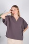 Women's V-Neck Draped Woven Blouse with Accessory Detail - 3