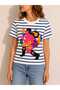 New Season Modern Design 100% Cotton Striped Colorful Printed Crew Neck Short Sleeve Women's T-Shirt