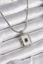 316L Steel Silver Color Italian Chain White Pearlescent Square Portrait Model Emerald Stone Detail Women's Necklace