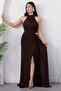 Halter Neck Draped Buckle Evening Dress Ecr5862 - 5