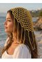 Yellow Hand Knitted Bohemian Mesh Bandana Beaded Festival Hair Accessory - 3