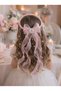 Refika's Crowns Princess Model Pendant with Pearls and Stones Organza Tulle Bow Tail Children's Hair Crown Wedding Dress Buckle