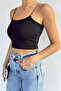 Black Women's Lycra Crop Top Blouse with Elastic Straps - 2