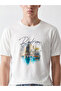 Vizyon New Season White Crew Neck Bodrum Printed Combed Cotton Men's T-Shirt - 3