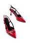 Zri̇n-2300 Premium Red Patent Leather Daily Open Back Bow Heeled Shoes 9 cm - 4
