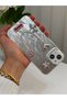 iPhone 15 Stone Case with Pearl Necklace Detail, Marbling Effect, 3D Heart and Motif Charm Cover - 5