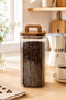 1500 ml Kare Line Glass Jar – Transparent Dry Food Storage Container with Wooden Lid and Handle