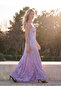 Lcw Vision Purple Ruffled U-Neck Patterned Satin Evening Dress - 2