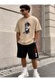 Unisex Oversize T-Shirt Shorts Set Black Summer Comfortable Fit Daily Street Style 2-Piece Set Cool Boy Printed