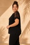 Women's Plus Size Shoulder Back Lace Stone Detail Short Sleeve Folded Stretchy Side Slit Viscose Blouse - 6