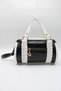 Women's Black and White 2-Compartment Patent Leather Hand, Arm and Shoulder Bag with Knitted Detail - 4