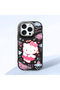 iPhone 15 Pro Compatible Case with Camera Protector Black Silicone Couple Phone Case with Kitty Pattern