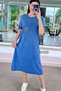 Sleeves with Mesh Detail Washed Cotton Fabric Dress 6Y335
