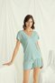 Light Green Shorts Suit, Women's Pocket Shorts Viscose Pajama Set, V-Neck Short-Sleeved Summer Pajamas, Two-Piece Home Wear Set - 3