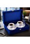Customized Logo: Set of 5 Double Coffee Cups in Navy Blue Velvet Box - Corporate Gift - 4