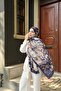 Petra Brush Paint Pattern Shawl - Stone Color Navy Blue - 4