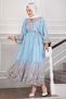 Floral Pattern Half Button Dress Baby Blue - 4