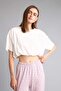 100% Cotton Crew Neck Short Sleeve Off Shoulder Ecru Crop T-Shirt I1128Ax26Au - 3