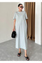 Gray Pocketed Long T-Shirt Dress with Side Slit Detail - 2Y1433