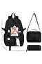 Korean Kawaii Style School Backpack, Daily Backpack Thermal Lunch Bag and Pencil Case Black 26700