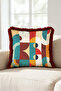 Geometric Abstract Design Fringed Pillowcase-Mid Century Bohemian Mustard Burgundy Tassel Throw Pillow Cover - 5