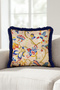 Floral Motif Fringed Pillowcase - Romantic Spring Country Powder Navy Blue Tassel Throw Pillow Cover - 2