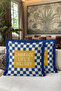 Checkered Geometric Gingham Fringed Pillowcase-Retro Pop Art Yellow Navy Blue Tassel Throw Pillow Cover - 7