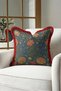 Floral Patterned Vintage Floral Fringed Pillowcase-Botanical Boho Petrol Burgundy Tassel Throw Pillow Cover - 5