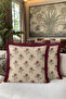 Floral Patterned Elegant Classic Fringed Pillowcase - Ottoman Bohemian Beige Burgundy Tassel Throw Pillow Cover - 7