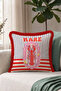Sea Lobster Mare Fringed Pillowcase - Coastal Retro Red Burgundy Tasseled Throw Pillow Cover - 6