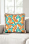 Tropical Leaf Motif Fringed Pillowcase - Exotic Orange Turquoise Mink Tassel Throw Pillow Cover - 7