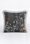 Elegant Fringed Pillowcase with Botanical Floral Motifs - Nature Anthracite Grey Cream Tassel Throw Pillow Cover - 2
