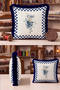 Floral Checkerboard Design Fringed Pillowcase-Natural Botanika Blue Navy Blue Tassel Throw Pillow Cover - 4