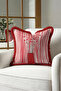 Striped Floral Decorative Vase Fringe Pillowcase - Artistic Red Tassel Throw Pillow Cover - 7
