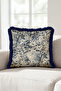 Flower Garden Elegant Fringed Pillowcase - Toile Botanical Beige Blue Navy Blue Tassel Throw Pillow Cover - 3