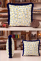 Floral Botanical Elegant Fringed Pillowcase - Floral Spring Cream Navy Blue Tassel Throw Pillow Cover - 3