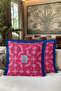 Tropical Palm Tree Bom Dia Fuchsia Fringed Pillowcase-Exotic Pink Navy Blue Tassel Throw Pillow Cover - 6