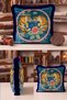 Exotic Tiger Floral Motif Fringed Pillowcase-Wild Blue Pink Navy Blue Tassel Throw Pillow Cover - 3